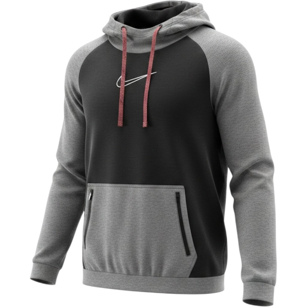 Nike Therma-FIT Pullover Hoodie Mens Small Black Grey Zippered Pocket Raglan